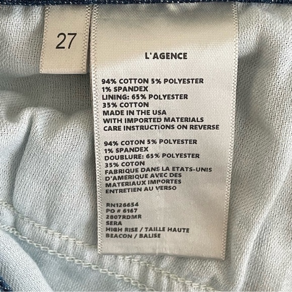 L’Agence Sera High Rise Flared Jeans Distressed Hem Med Blue Wash Women Sz 27 - Picture 6 of 6